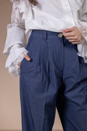 Памучен деним панталон с басти Charred Plum