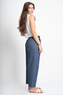 Памучен деним панталон с басти Charred Plum