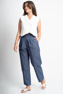 Памучен деним панталон с басти Charred Plum