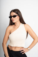 Бежов плетен топ с едно рамо Dusted Sienna