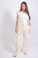 Елек в беж и черно райе Raw Oat