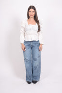 Бял топ с дъгъг ръкав Candy