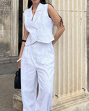 Комплект елек и панталон в бяло Nicole